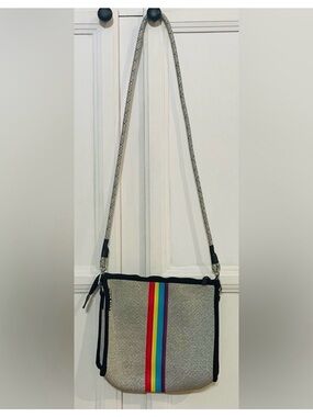 HAUTE SHORE Gray Crossbody with Rainbow Center Stripe